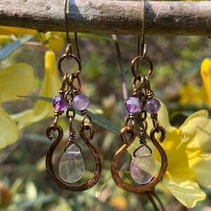 Handcrafted Amethyst and Fluorite Drop Earrings